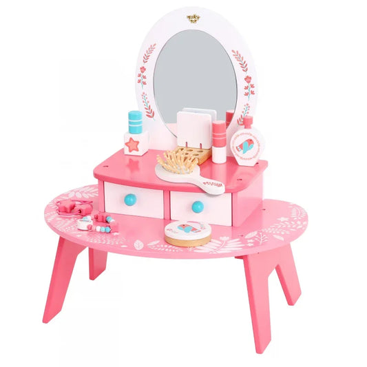 TOOKY TOY Różowa Toaletka Drewniana Do Makijażu z Lustrem - zabawki-dla-dziewczynki