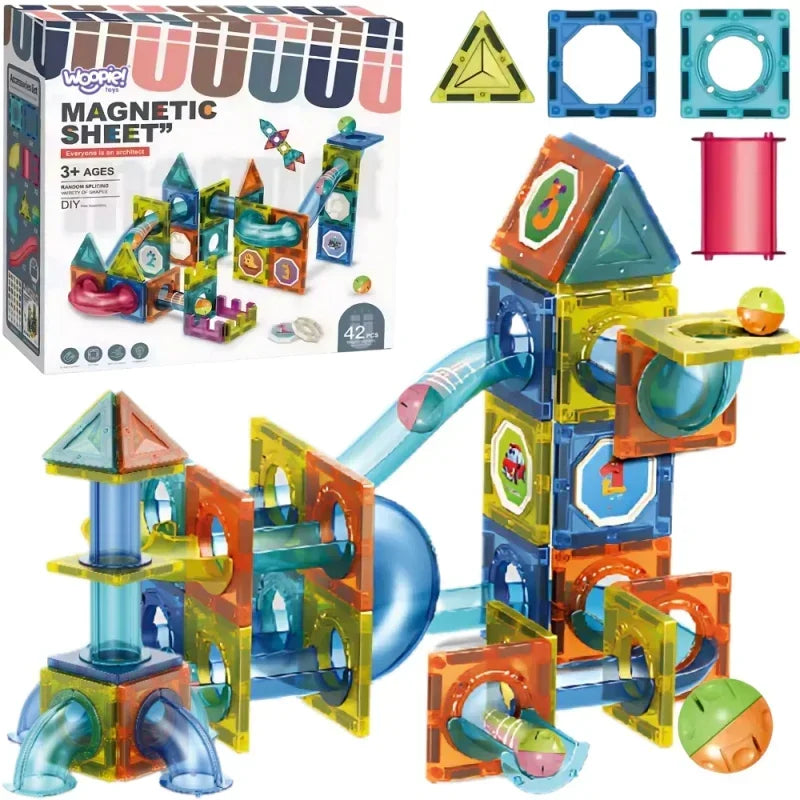 WOOPIE klocki magnetyczne Tor Kulkowy 42 el. 3D zestaw edukacyjny - zabawki-dla-dziewczynki