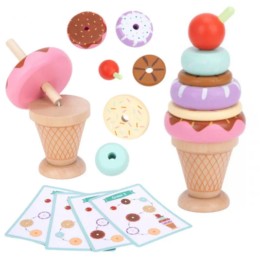 WOOPIE GREEN Drewniane Lody Układanka Montessori Cukiernia 12 el. - zabawki-dla-dziewczynki