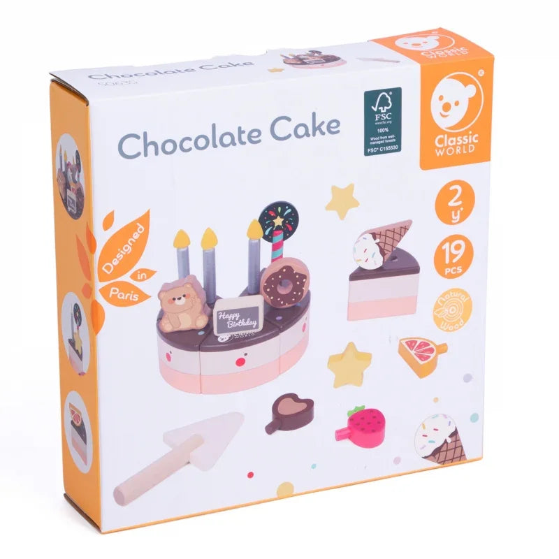 CLASSIC WORLD Drewniany Tort Urodzinowy do Krojenia 19el. - zabawki-dla-dziewczynki