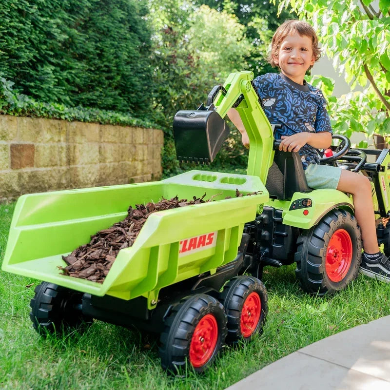 Traktor CLAAS FALK zielony z przyczepką, pedały i realistyczne detale - zabawki-dla-dziewczynki