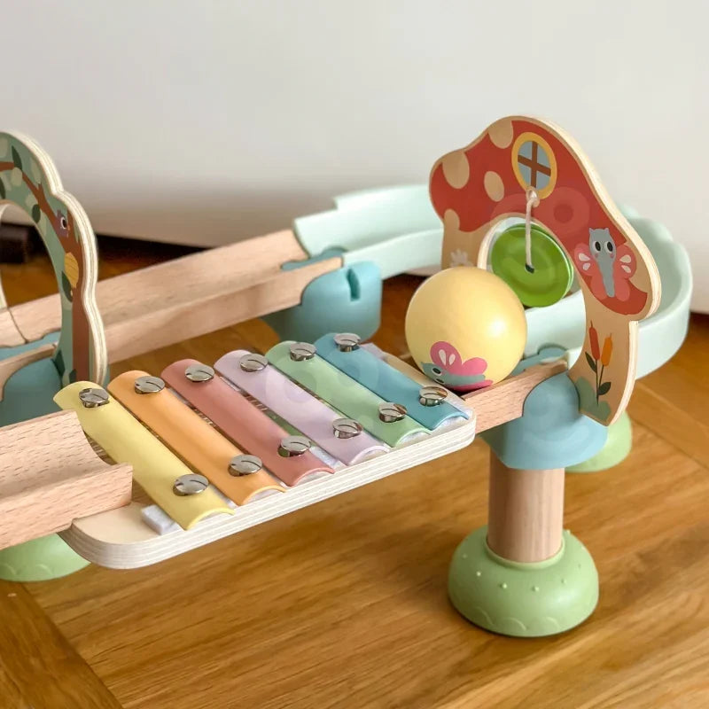 7-WOOPIE GREEN Drewniany Tor Kulkowy z Efektami Dźwiękowymi Cymbałki FSC-7