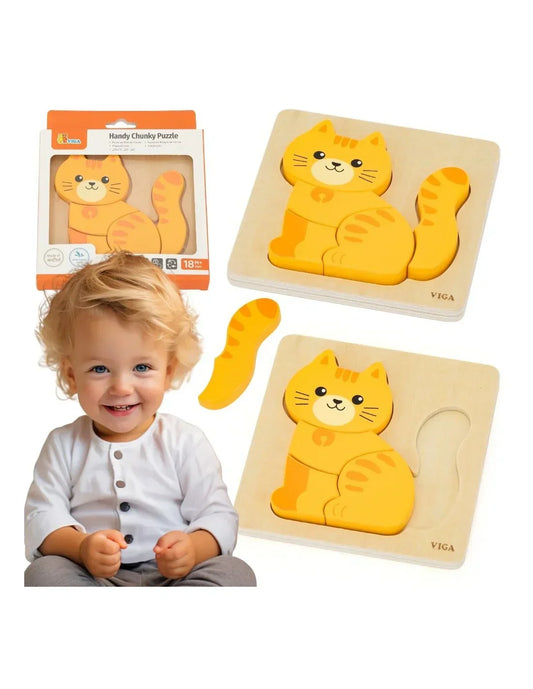 VIGA drewniane puzzle Rudy Kotek dla dzieci 18m+ - zabawki-dla-dziewczynki