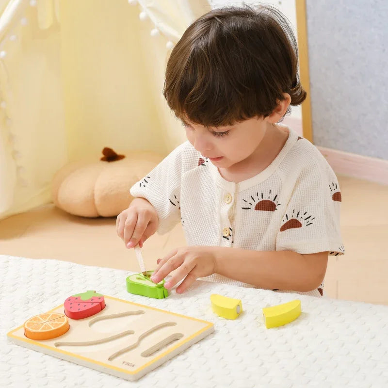 VIGA Drewniana Układanka Edukacyjna Montessori Owoce do Krojenia - zabawki-dla-dziewczynki