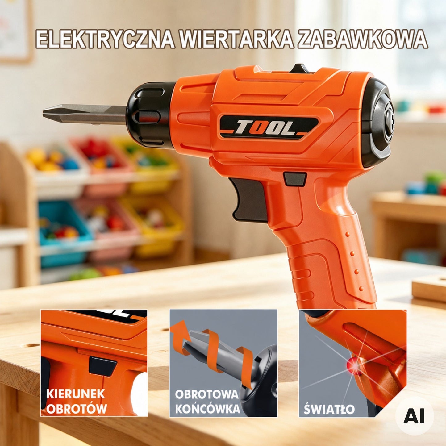 5-WOOPIE Zestaw Narzędzi w Walizce 45el. Mały Majsterkowicz Wiertarka na Baterie Światło-5