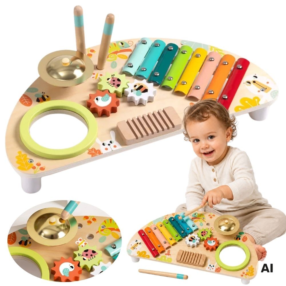 1-TOOKY TOY Wielofunkcyjny Instrument Centrum Muzyczne Ksylofon Zębatki Tarka Bębenek Talerz Pałeczki-1