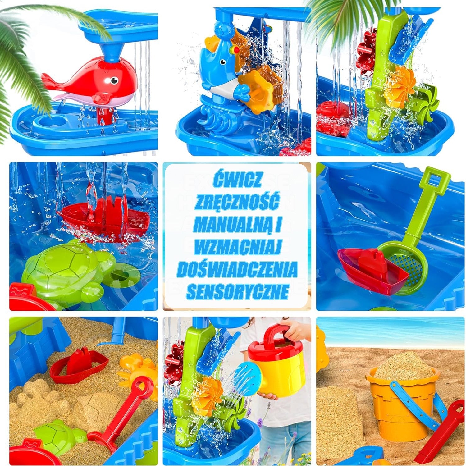 9-WOOPIE Ogromny Aquapark Stolik Wodny 6w1 Piaskownica Wodospad Tor Wodny 6-poziomowy Modułowy-9