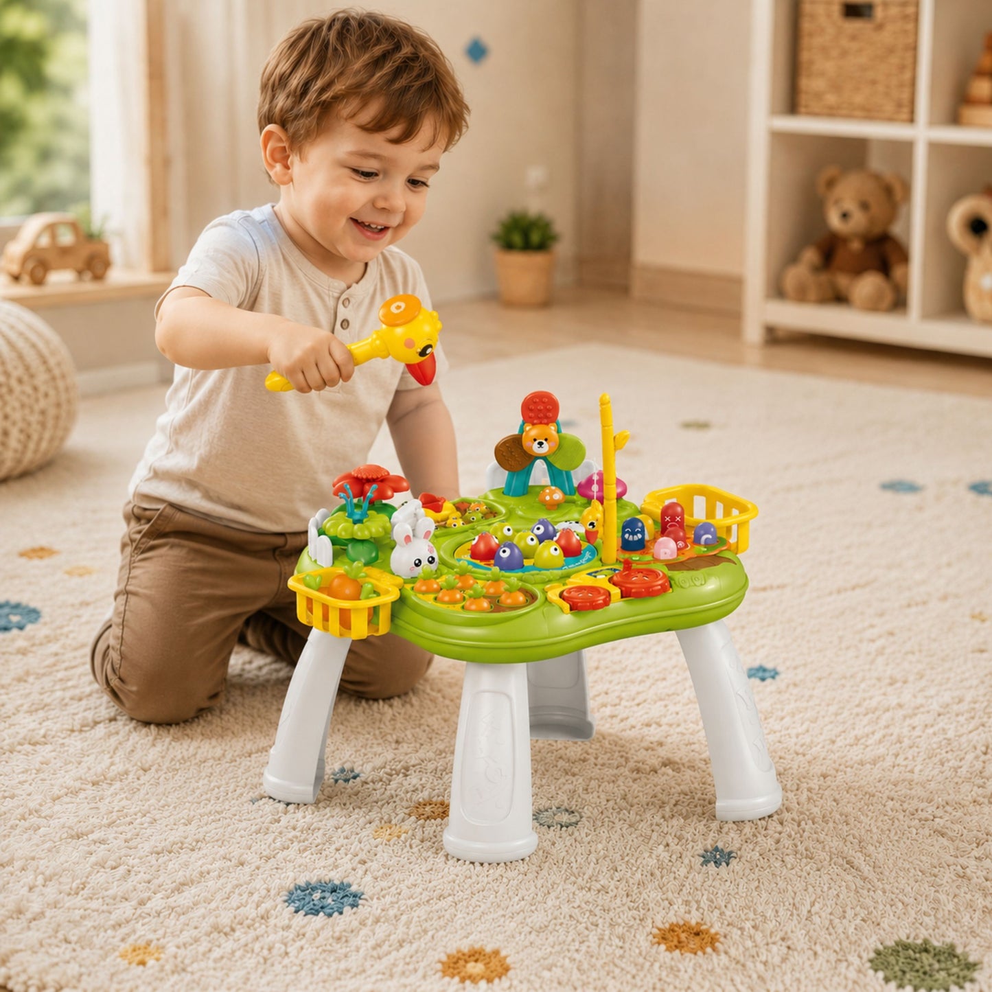 2-WOOPIE BABY Stolik Edukacyjny Interaktywny 2w1 Gra Łowienie Rybek Młotek Sorter Dźwięk Światło-2