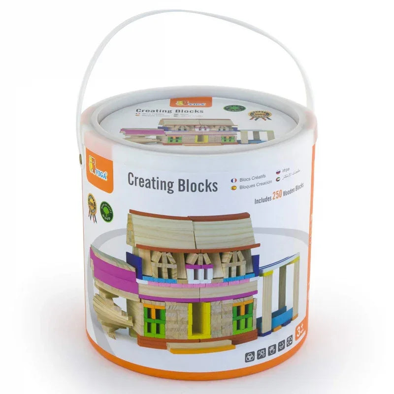 VIGA Drewniane Klocki konstrukcyjne Budynki - zabawki-dla-dziewczynki