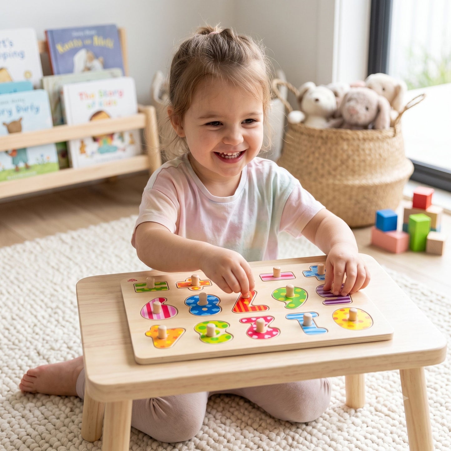 2-TOOKY TOY Drewniane Puzzle Nauka Liczenia Układanka Z Pinezkami Cyferki-2