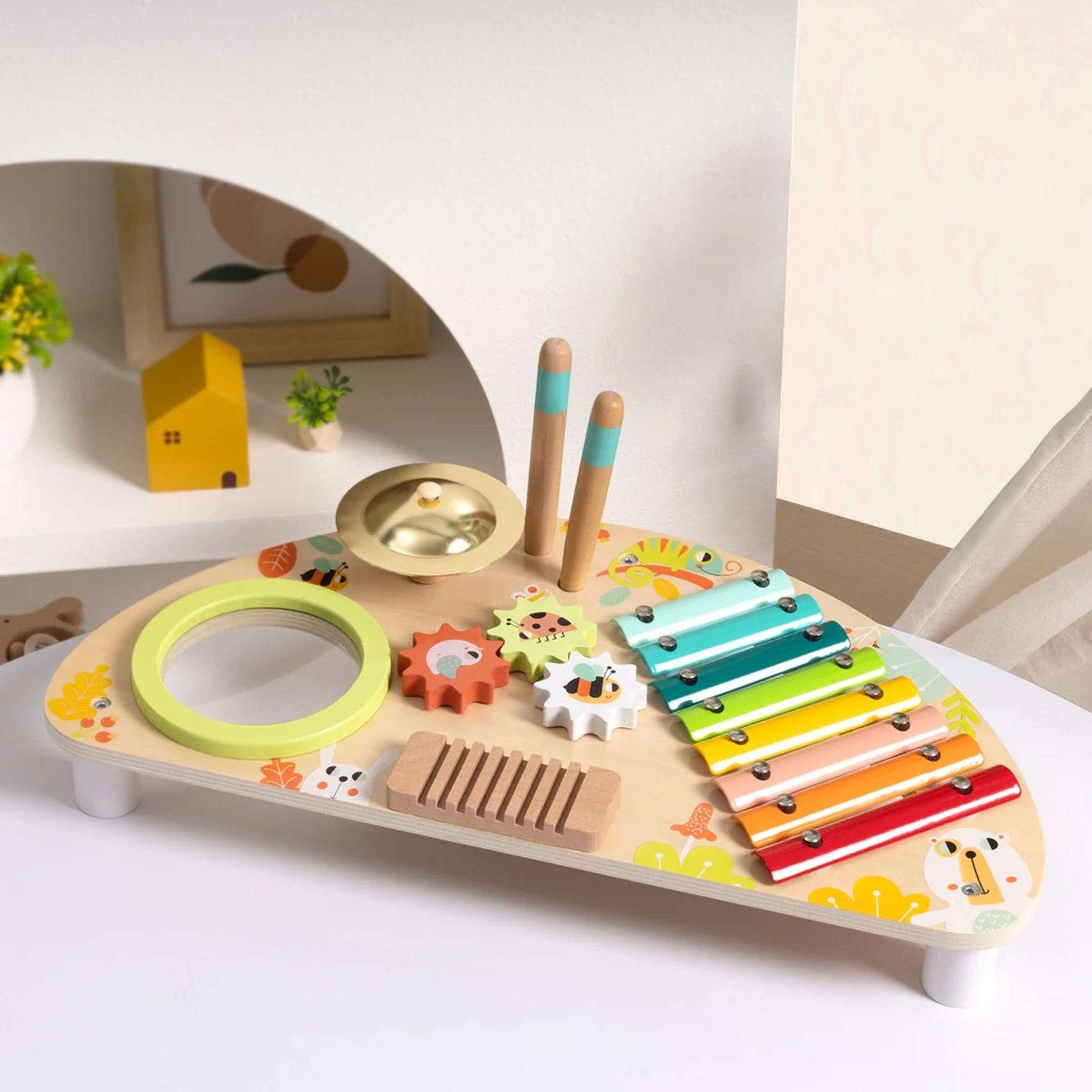 10-TOOKY TOY Wielofunkcyjny Instrument Centrum Muzyczne Ksylofon Zębatki Tarka Bębenek Talerz Pałeczki-10