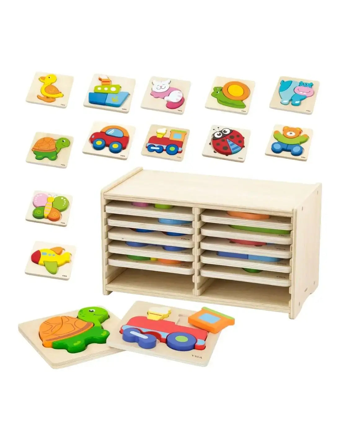Drewniane puzzle VIGA zestaw 12 plansz dla dzieci - zabawki-dla-dziewczynki