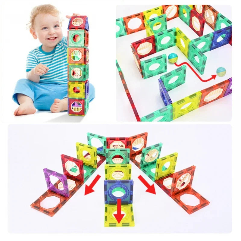 WOOPIE Klocki Magnetyczne Konstrukcyjne 3D Zestaw Edukacyjny Tor Kulkowy 126el.el. - zabawki-dla-dziewczynki