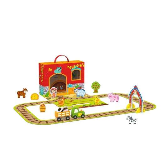 TOOKY TOY drewniana farma w walizce figurki pojazdy - zabawki-dla-dziewczynki