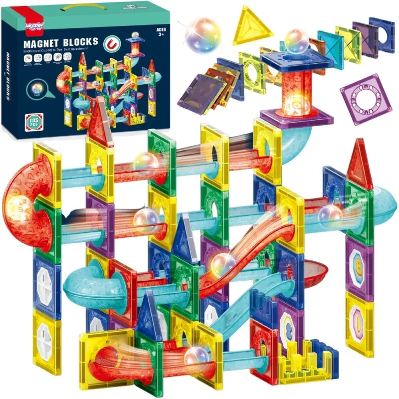 WOOPIE klocki magnetyczne 3D 105 el. z torem kulkowym LED do budowania - zabawki-dla-dziewczynki
