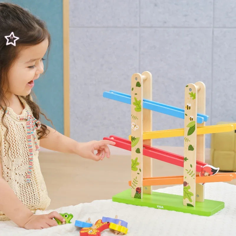 VIGA Drewniana Zjeżdżalnia dla Zwierzątek Dżungla 7 el. - zabawki-dla-dziewczynki