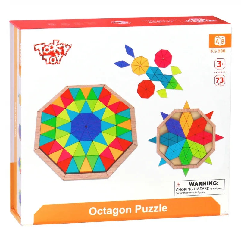 TOOKY TOY Puzzle Ośmiokątne Drewniana Mozaika Edukacyjna (73el.) - zabawki-dla-dziewczynki