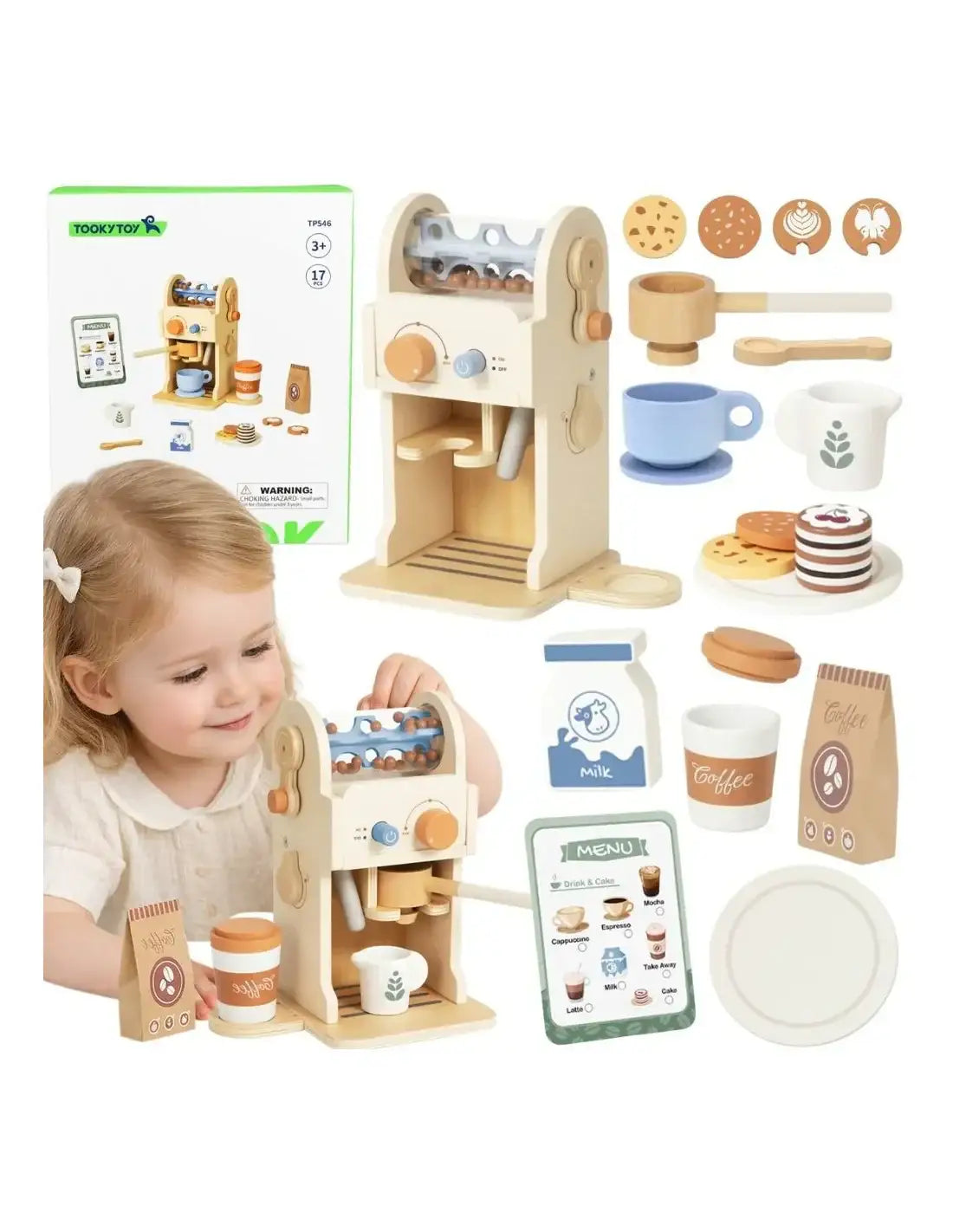 TOOKY TOY drewniany zestaw do kawy ekspres baristy dla dzieci