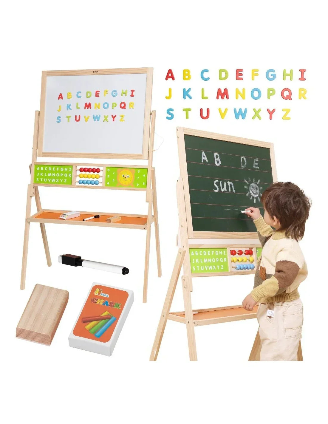 Duża tablica edukacyjna VIGA 2w1 dla dzieci drewniana - zabawki-dla-dziewczynki