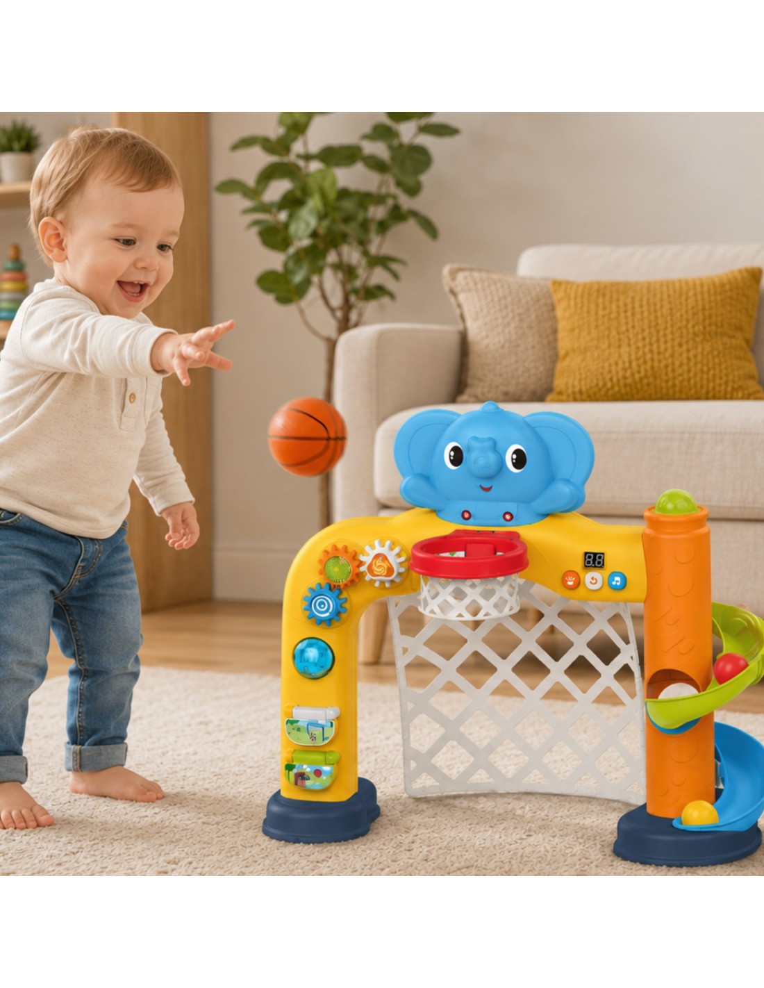 2-WOOPIE BABY Interaktywne Centrum Sportowe 2w1: Bramka i Kosz ze Słonikiem-2