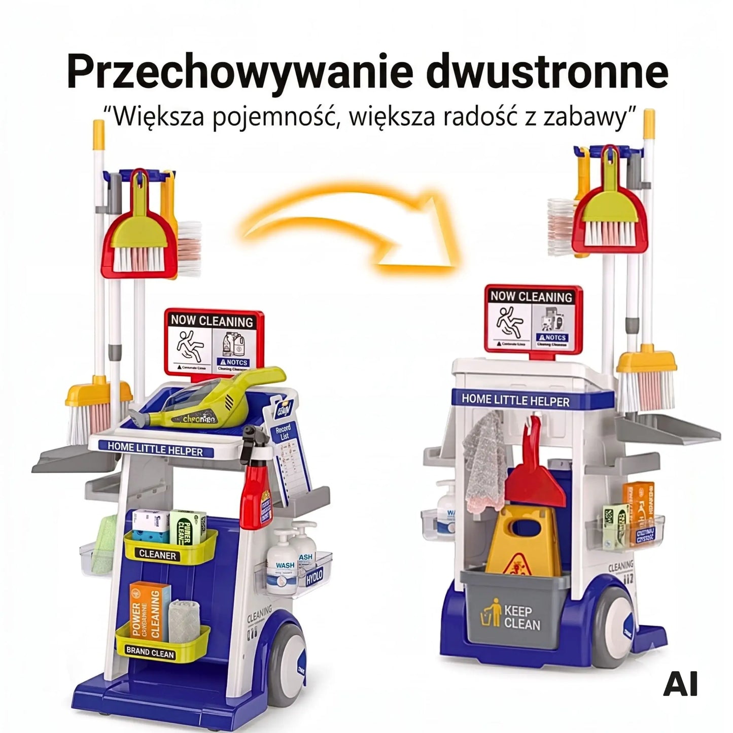 Dziecięcy wózek sprzątający z 22 akcesoriami