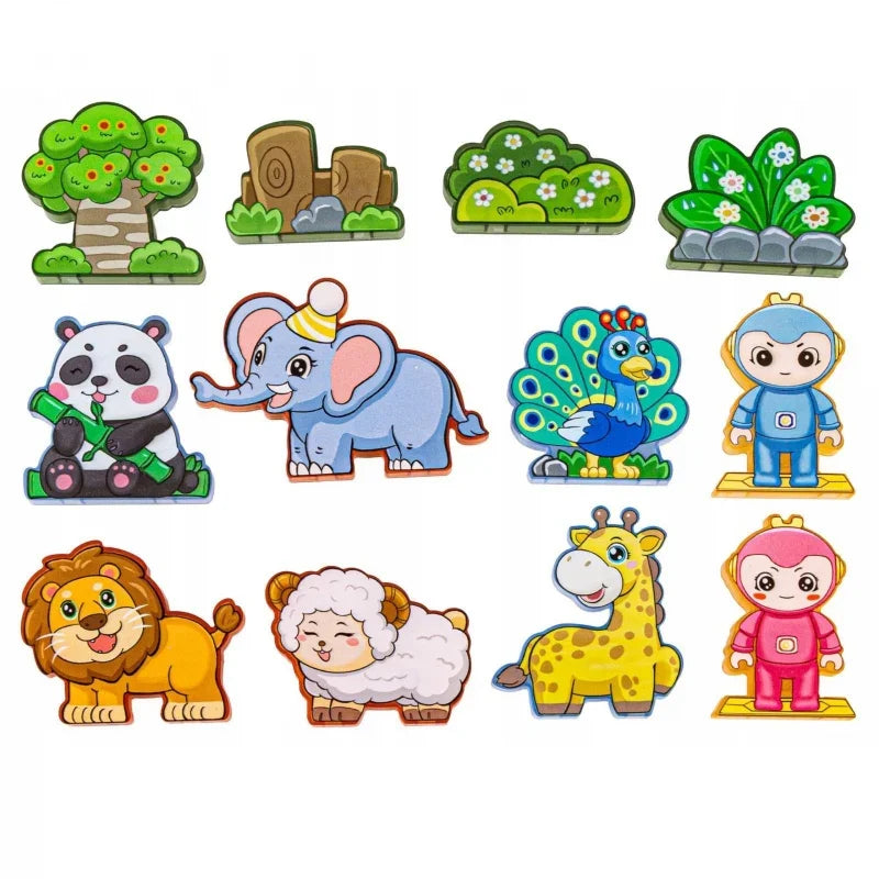 WOOPIE Klocki Magnetyczne Konstrukcyjne Świecące 3D Świat Zwierząt 124el. - zabawki-dla-dziewczynki