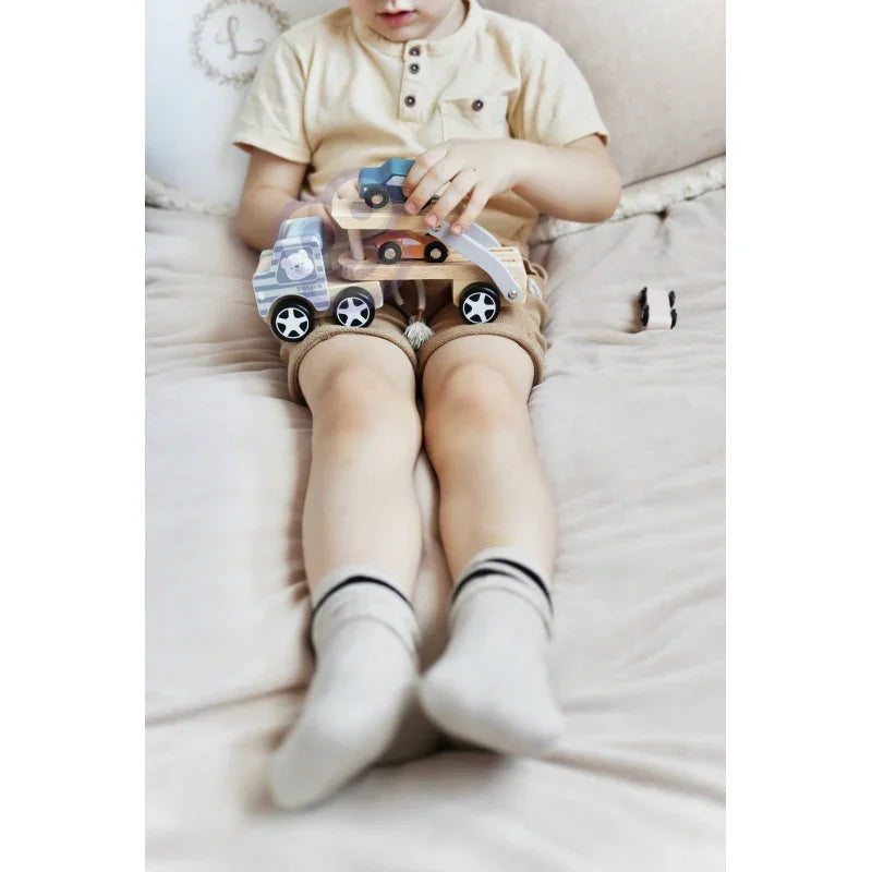 VIGA PolarB Drewniana laweta z samochodzikami Montessori - zabawki-dla-dziewczynki