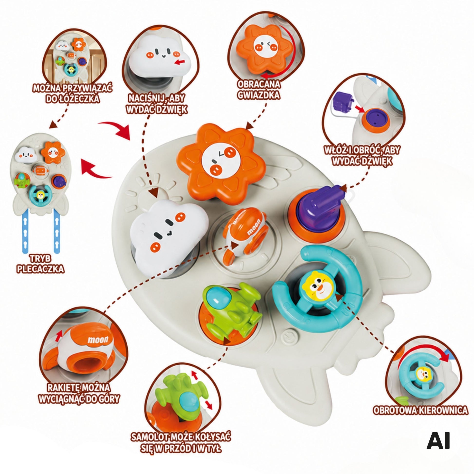7-WOOPIE BABY Tablica Aktywności Edukacyjna Rakieta 7w1-7