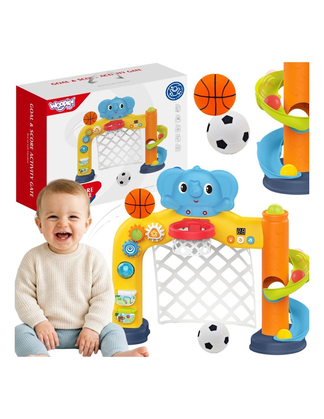 1-WOOPIE BABY Interaktywne Centrum Sportowe 2w1: Bramka i Kosz ze Słonikiem-1