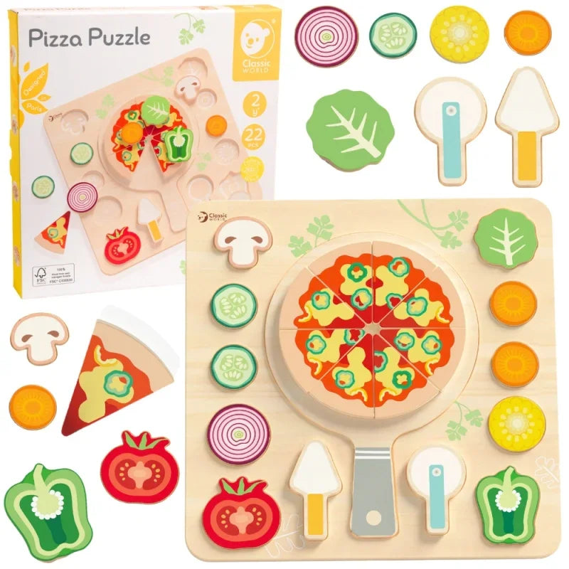 CLASSIC WORLD Drewniana Pizza do Krojenia Układanka Warzywa 22 el. - zabawki-dla-dziewczynki