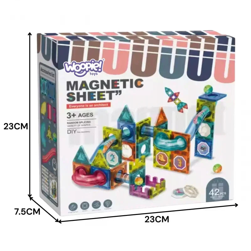 WOOPIE klocki magnetyczne konstrukcyjne 3D zestaw edukacyjny Tor Kulkowy 42 elementy - zabawki-dla-dziewczynki