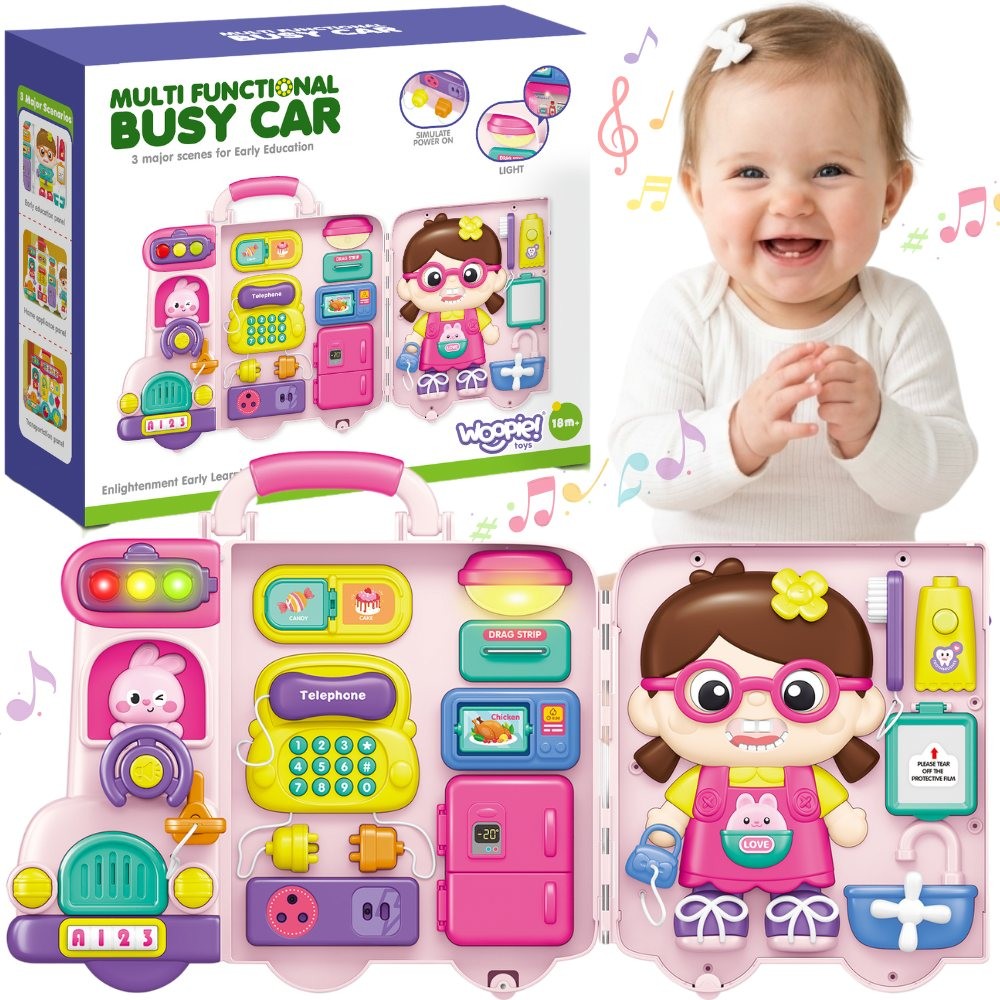 1-WOOPIE BABY Interaktywna Tablica Manipulacyjna Busy Car Walizka 3w1 Dźwięk Światło-1