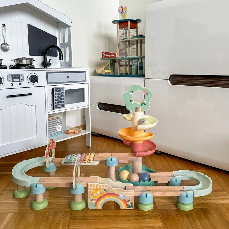 4-WOOPIE GREEN Drewniany Tor Kulkowy z Efektami Dźwiękowymi Cymbałki FSC-4