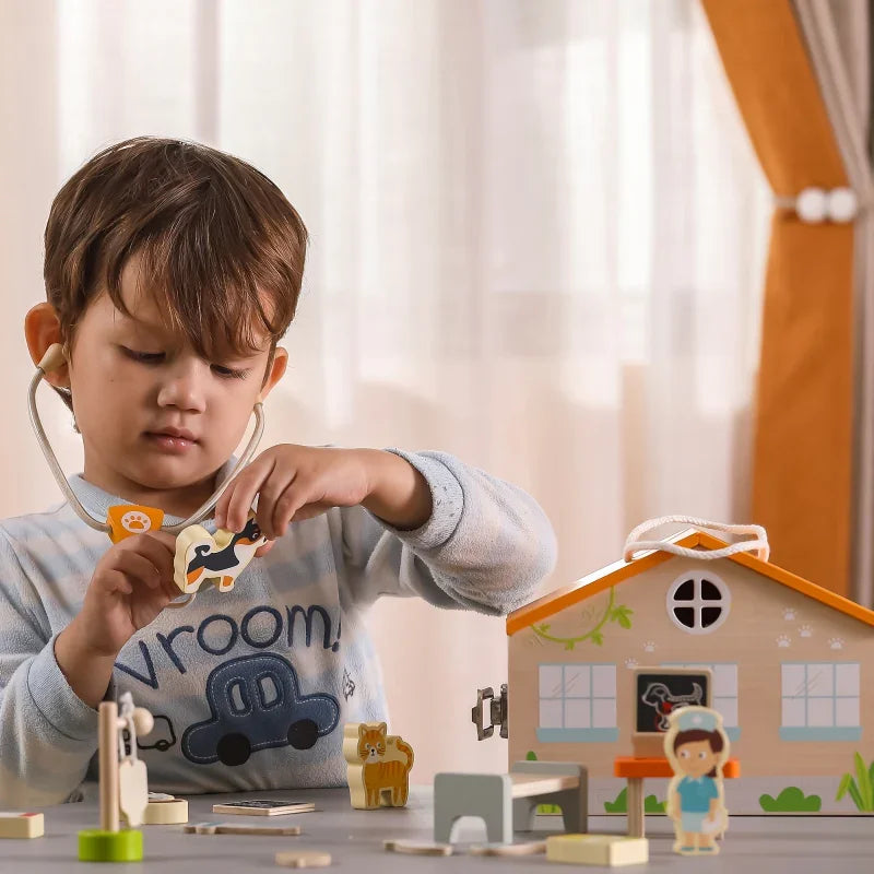 VIGA Drewniana Klinika dla zwierząt Szpital Weterynarz - zabawki-dla-dziewczynki