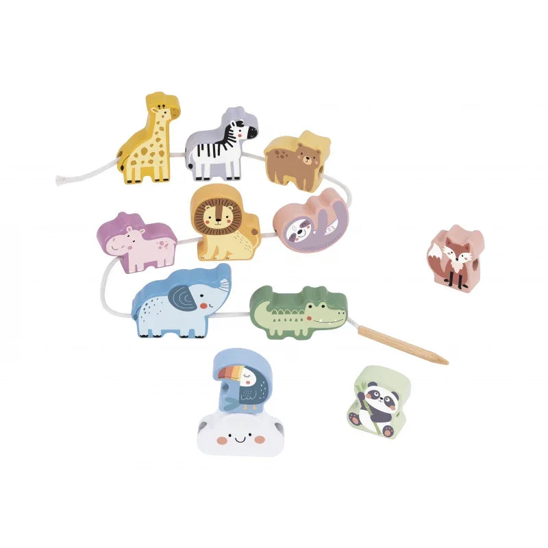 WOOPIE GREEN Drewniana Nawlekanka Klocki Przeplatanka ZOO Montessori 13 el. - zabawki-dla-dziewczynki