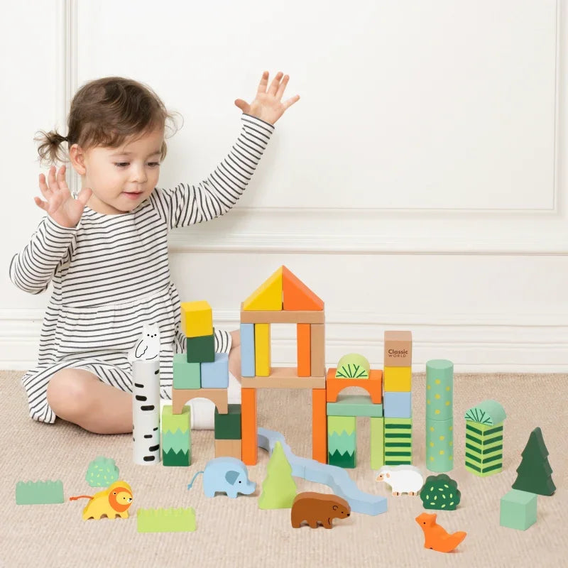 CLASSIC WORLD Zestaw Drewnianych Klocków Leśny Świat 50 el. - zabawki-dla-dziewczynki