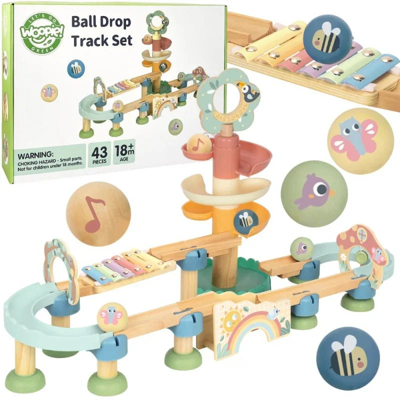 1-WOOPIE GREEN Drewniany Tor Kulkowy z Efektami Dźwiękowymi Cymbałki FSC-1