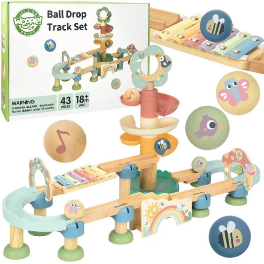 WOOPIE GREEN drewniany tor kulkowy z cymbałkami FSC zabawka edukacyjna - zabawki-dla-dziewczynki