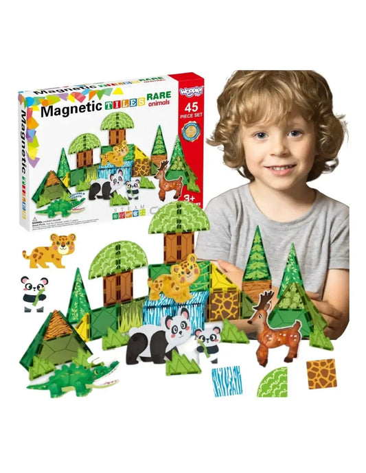 WOOPIE klocki magnetyczne 3D Rzadkie Zwierzęta 45 el. edukacyjne