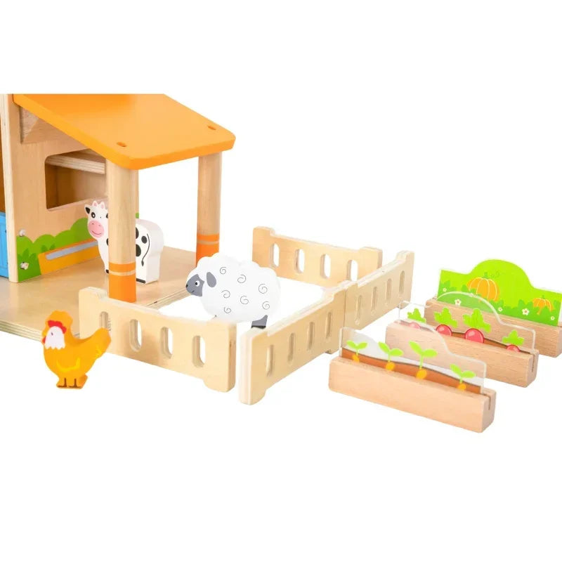 Drewniana farma VIGA edukacyjna zabawka z traktorem dla dzieci - zabawki-dla-dziewczynki