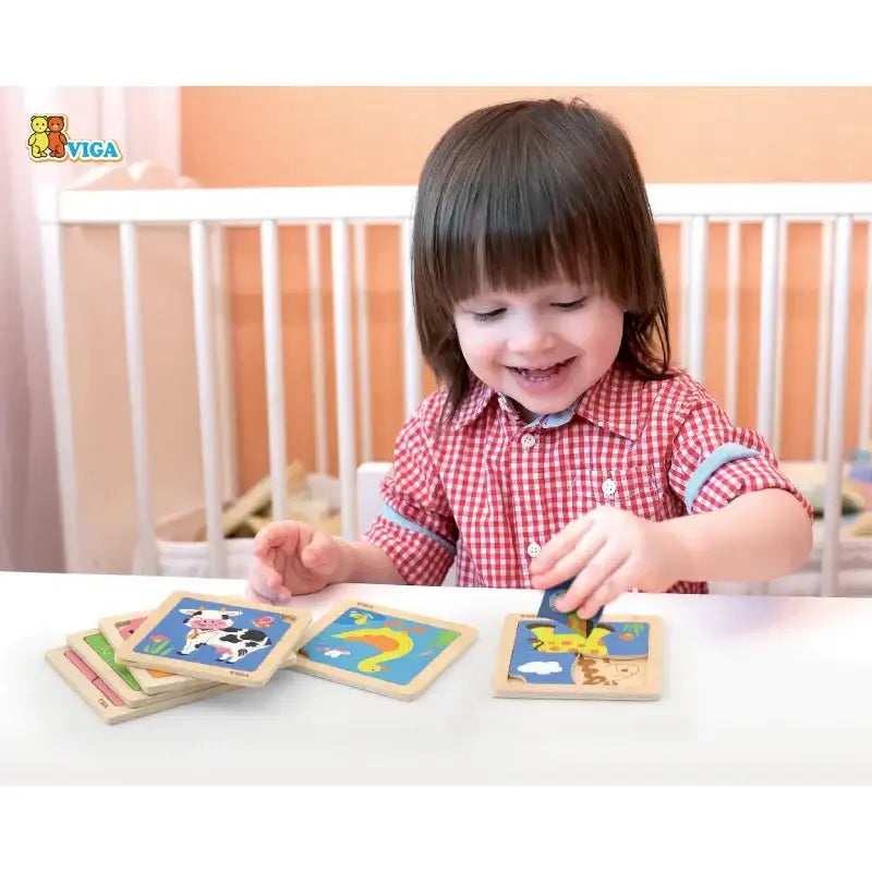 VIGA puzzle 12 plansz 4 elementy drewniane dla dzieci - zabawki-dla-dziewczynki