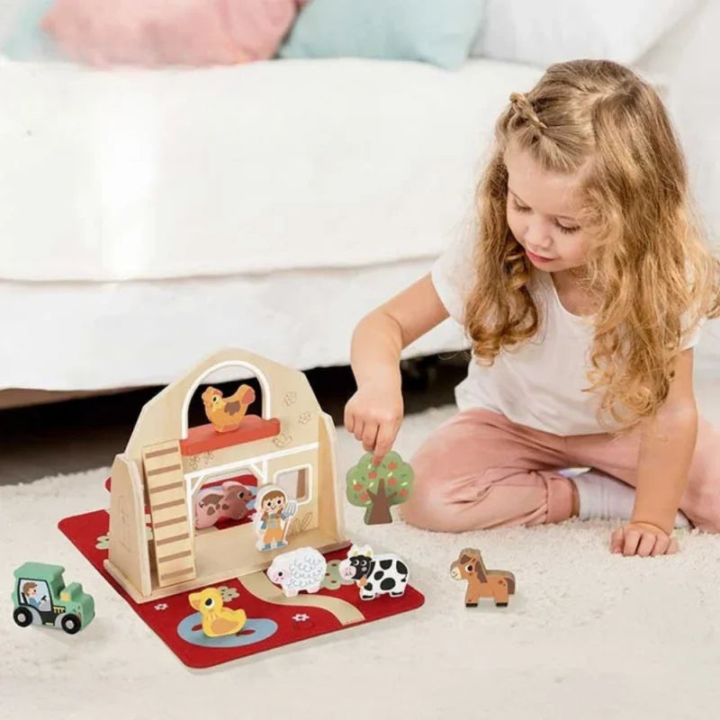 TOOKY TOY Drewniana Składana Farma w Walizce ze Zwierzątkami - zabawki-dla-dziewczynki