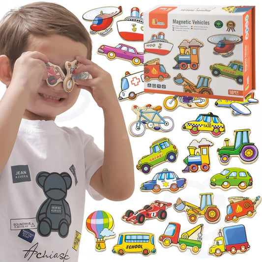 VIGA Drewniane magnesy pojazdy zestaw - zabawki-dla-dziewczynki