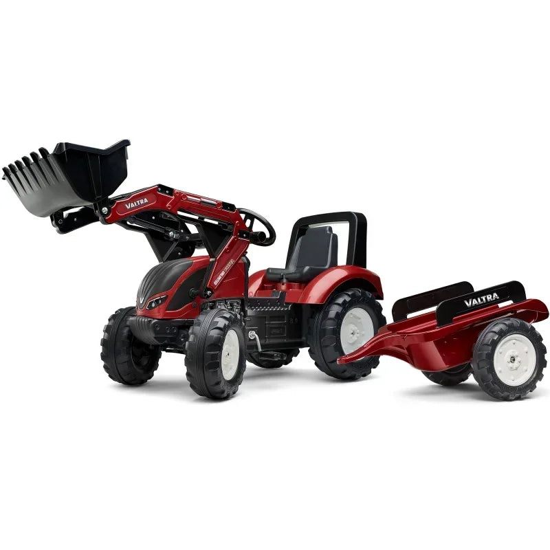 Traktor FALK Valtra bordowy na pedały z przyczepką i łyżką - zabawki-dla-dziewczynki
