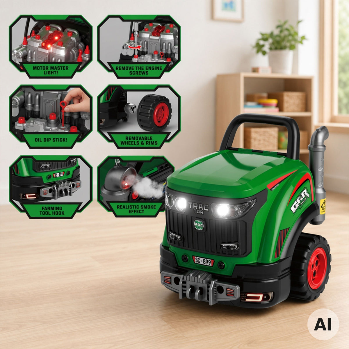 7-WOOPIE Interaktywny Warsztat Mechaniczny Traktor z Licznymi Akcesoriami 60 el.-7