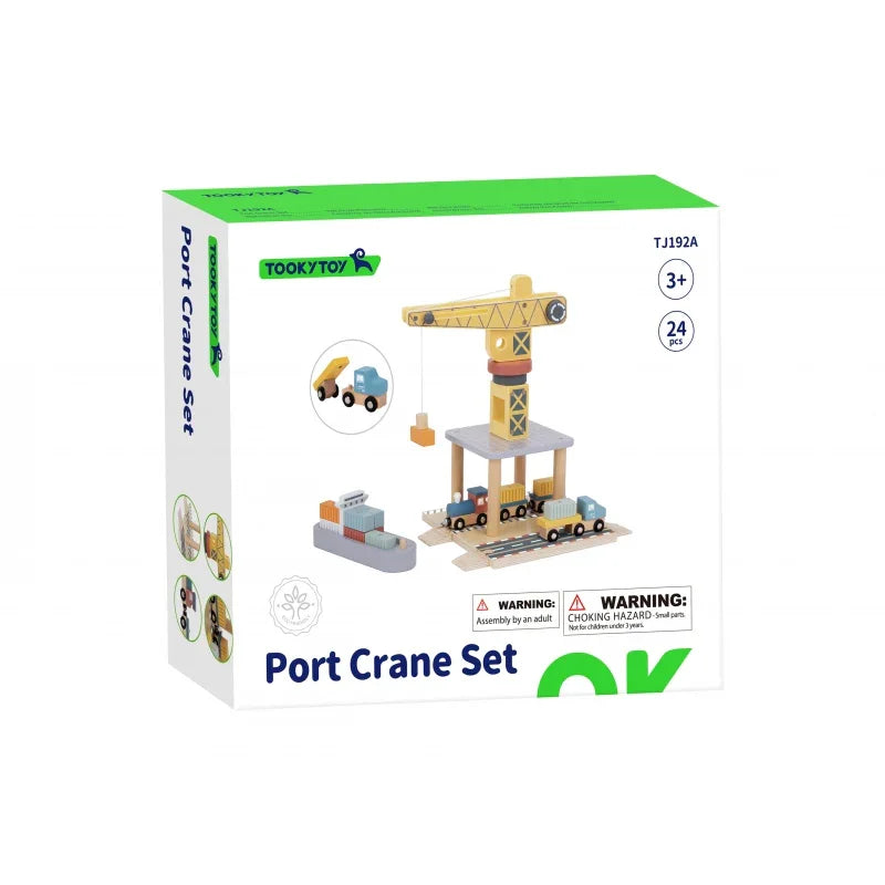 TOOKY TOY Dźwig Portowy Drewniany Zestaw - zabawki-dla-dziewczynki