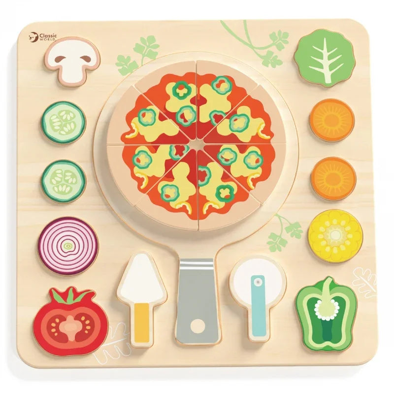 CLASSIC WORLD Drewniana Pizza do Krojenia Układanka Warzywa 22 el. - zabawki-dla-dziewczynki