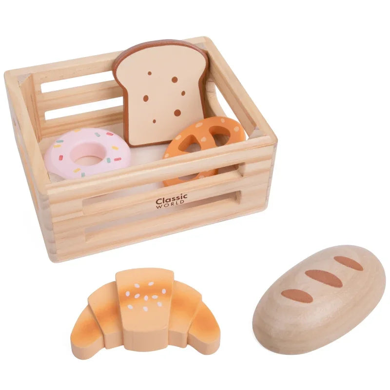 CLASSIC WORLD Zestaw Drewnianych Wypieków w Koszyku 6 el. - zabawki-dla-dziewczynki