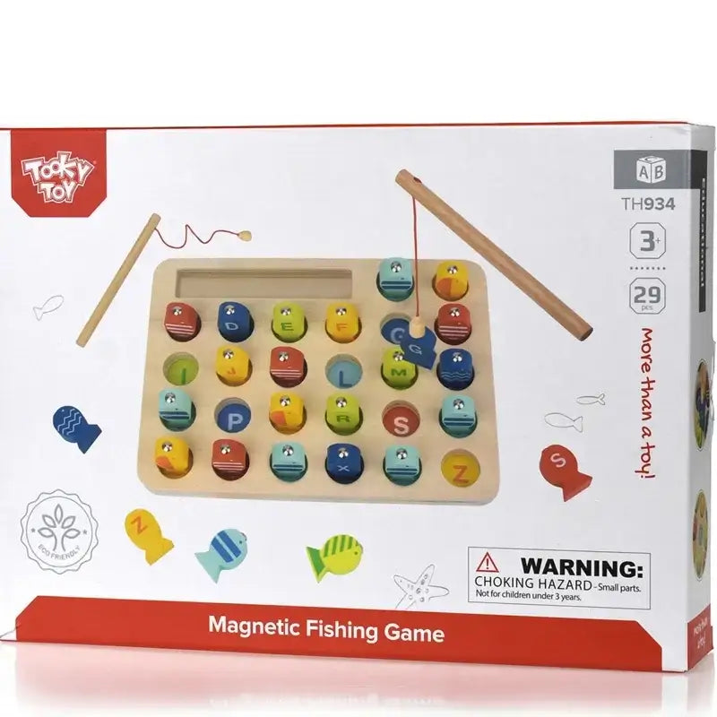 Tooky Toy Drewniana Gra Łowienie Rybek Nauka Literek 29 el. - zabawki-dla-dziewczynki