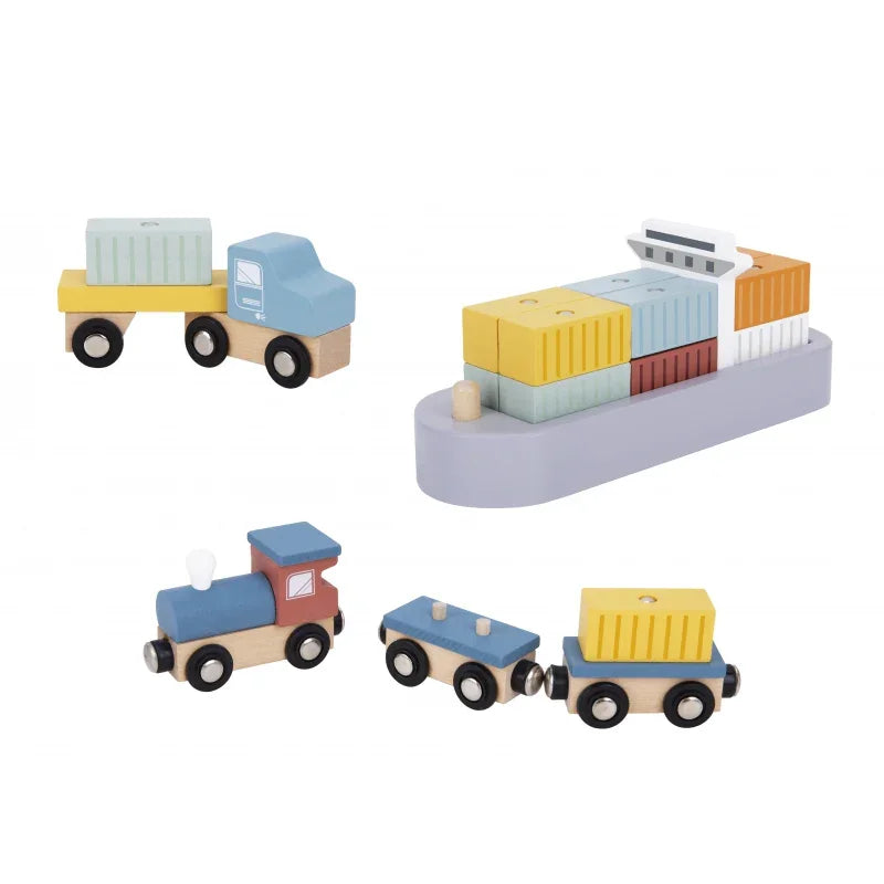 TOOKY TOY Dźwig Portowy Drewniany Zestaw - zabawki-dla-dziewczynki